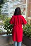 Women's Red Belted Long Cashmere Coat with Pockets, Stylish Winter Coat |   Lined Buttonless Winter Coat - 8