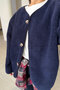 Premium V-Neck Buttoned Fleece Cardigan - Navy Blue - 3