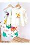 Boy's Dinosaur Printed 3 Yarn Non-Padded Sweatshirt Pants Top and Bottom Set - 3