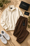 Premium Unisex Cotton Half Zipper Sweatshirt Jogger Set 3 Yarn Bottom-Top Set