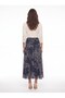 Navy Blue Polyester Fabric Draped Waist Detailed Lined Patterned Long Skirt - 3
