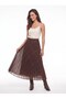 Coffee Green Lined Chiffon Fabric Pleated Skirt with Hidden Zipper and Diamond Pattern - 4