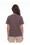 Brown Stretch Fabric Crew Neck Short Sleeve Basic Cut T-Shirt with Print and Sequin Detail - 3