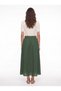 Green Cotton Fabric Waist Elasticated Flowy Cut Maxi Skirt with Side Pockets - 3