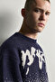 Men's Oversize Patterned Crew Neck Wool Knit Sweater - 2