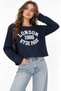 Navy Blue Viscose Blended Stretch Fabric Boat Neck Long Sleeve London Printed T-Shirt - 2