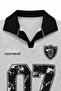 2257 Women's 07 Printed Polo Collar Oversize Sweatshirt Gray - 3