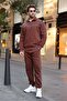 Bitter Brown Stripe Detailed Stand Collar Men's Tracksuit Set E7380 - 4