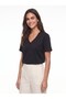 Black Organic Cotton Deep V-Neck Short Sleeve Comfort Fit Relaxed Cut Knitted T-Shirt - 4