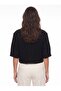 Black Acrylic and Wool Blend Fabric Short Sleeve Jacket with Metal Button Flap Pocket Detail - 2