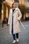 Cream Faux Fur Collar Buttoned Quilted Woven Fabric Versatile Use Coat - 2