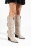 Women's Cowboy Boots Pointed Toe Buckle Metal Detailed Thick Heel Western Boots - 4