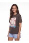 Brown Soft Stretch Fabric Crew Neck Relaxed Fit Printed Short Sleeve T-Shirt with Embroidery Detail - 3