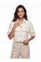 White Acrylic and Wool Blend Fabric Short Sleeve Shirt Collar Metal Button Pocket Detailed Jacket