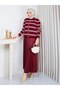 Women's Striped Terry Cardigan - Pleated Leather-Like Skirt Dual Combination - 5