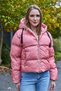 Pink Soft Textured Hooded Collar Relaxed Fit Inflatable Coat with Zippered Side Pockets - 3
