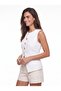 White Woven Fabric Crew Neck Regular Cut Gold Button Detailed Lined Vest - 3