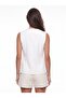 White Woven Fabric Crew Neck Regular Cut Gold Button Detailed Lined Vest - 2