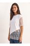 White Cotton Crew Neck Relaxed Fit Lace Trim Asymmetrical Cut Short Sleeve T-Shirt - 3