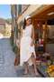 White Cotton Muslin Crinkle Fabric, Elastic Waist, Lined, Asymmetrical Cut, Comfortable Fit Skirt