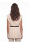 Beige Cotton Blend Fabric Padded Oversize Lined Belted Blazer Vest with Pocket Detail - 2