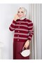 Women's Striped Terry Cardigan - Pleated Leather-Like Skirt Dual Combination - 6