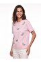 Candy Pink Cotton Crew Neck Comfortable Fit Beaded Stone Embroidered Dragonfly Pattern T-Shirt - 4