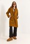 Tan Cashmere Fabric Wide Collar Oversize Single Button Flap Pocket Detailed Long Sleeve Coat - 3