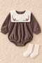 Baby Girl Squirrel Embroidered Collared Corduroy Textured Romper (with Socks as a Gift) - 4