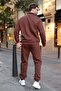Bitter Brown Stripe Detailed Stand Collar Men's Tracksuit Set E7380 - 3