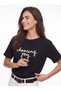 Black Cotton Boat Neck Comfortable Fit Short Sleeve T-Shirt with Embroidered Text on the Front - 4