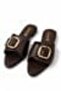 Bitter Brown Light-Weight Pointed Toe Gold Metal Buckle Detailed Comfortable Fit Daily Slippers