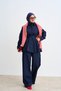 Women's Pleated Belted Jeans Suit Navy Blue - 4