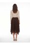 Bitter Brown Velvet Patterned Lined Skirt with Elastic Waist, Asymmetrical Cut, Flexible Texture, Midi Skirt - 2