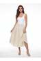Cream Cotton Muslin Crinkle Fabric Elastic Waist Lined Asymmetrical Cut Comfortable Fit Skirt - 2