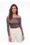 Leopard Stretchy Fabric Madonna Collar Long Sleeve Slim Fit Patterned Knitted Blouse - 4