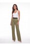 Green Draped Fabric High Waist Wide Leg Double Belt Detailed Side Pocket Palazzo Trousers - 3