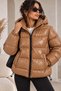 Tan Leather Look Polyester Fabric Hooded Inflatable Coat with Elastic Waist Adjustment and Inner Lining and Pockets - 2