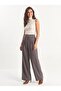 Gray Woven High Waist Pleated Palazzo Wide Leg Pants with Gold Button Detail - 4