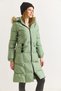 Mint Green Woven Fabric Hooded Long Cut Double Pocket Zippered Puffer Coat - 3