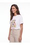 White Stretchy Fabric Crew Neck Short Sleeve Basic Form Dog Print T-Shirt with Sequin Detail - 4