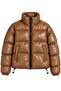 Tan Polyester Fabric, Stand Collar, Lined Inside, Elastic Waist Detail, Zippered Inflatable Coat