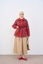 Women's Shirt Collar Inner Lining Hidden Button Detail Double Pocket Coat Red - 3