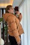 Tan Lace-Up Hooded Standard Cut Inflatable Form Coat with Zipper and Snap Detail - 3