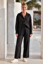 Black Shirt Collar Cuffed Sleeves Pocket Elastic Waist Tencel Fabric Woven Bottom Top Set 68-104 67-60 - 4