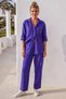 Purple Shirt Collar Cuffed Sleeves Pocket Elastic Waist Tencel Fabric Woven Bottom Top Set 68-104 67-60 - 5