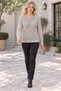 Women's Long Sleeve Sleeves with Diamond Pattern Notched Collar Woven Detailed Ribbed Soft Textured Casual Gray Knitwear Sweater - 6