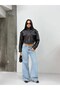 Women's Brown Crop Leather Look Utility Bomber Jacket Brown - 7