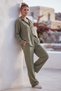Khaki Shirt Collar Cuffed Sleeves Pocket Elastic Waist Tencel Fabric Woven Bottom Top Set 68-104 67-60