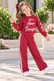 Ss Gi̇yi̇m Girls' Burgundy Tracksuit Set – Printed Sweatshirt with White Stripes, 2-Piece Sportswear